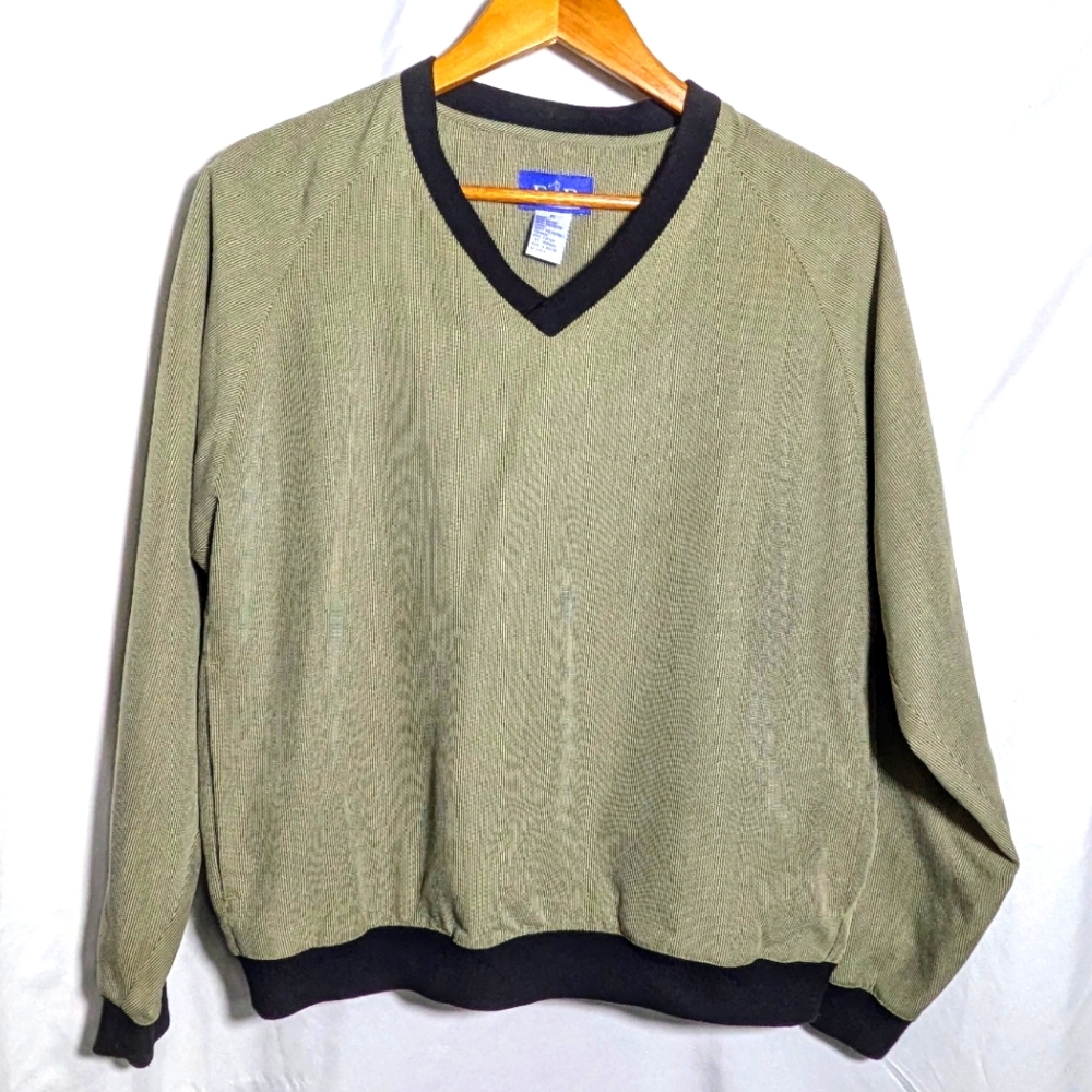 VNTG 90'EP Pro‎ Womens Golf V-Neck Windbreaker Top, Tan & Black Checked, Sz M